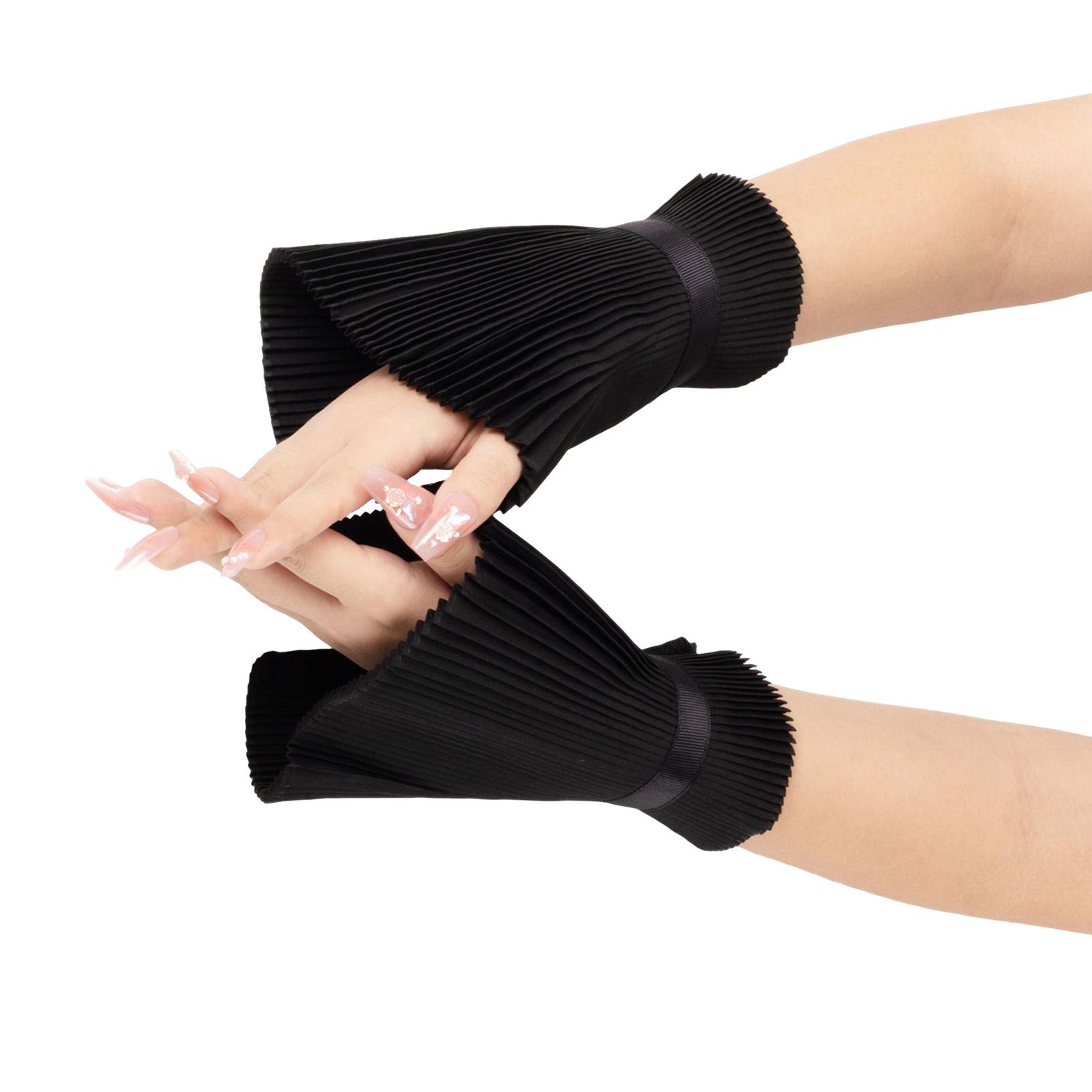 

Women Vintage Costume Accessories Set Detachable Pleated Pearls Button False Collar Shawl Capelet and Faux Sleeves Cuffs D