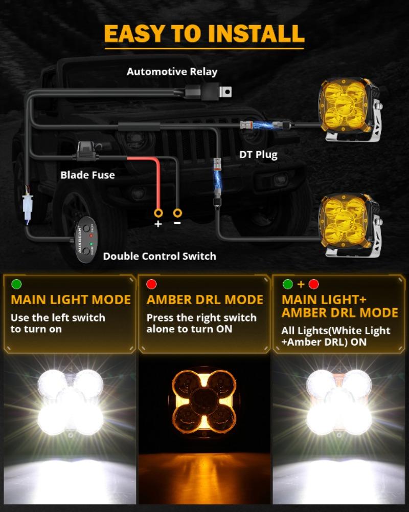 AUXBEAM 4.5 Inch LED Pod Lights Spot / Flood / Combo Driving Light with Amber DRL & Cover Work Light for ATV SUV Truck Pickup