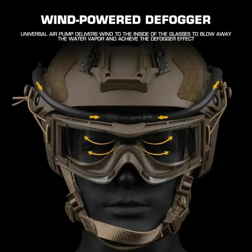 Tactical Goggles Defogger with Adjustable Wind Speed, Cordless Defogging Fan Anti-Fog Pump for Airsoft Safety Glasses