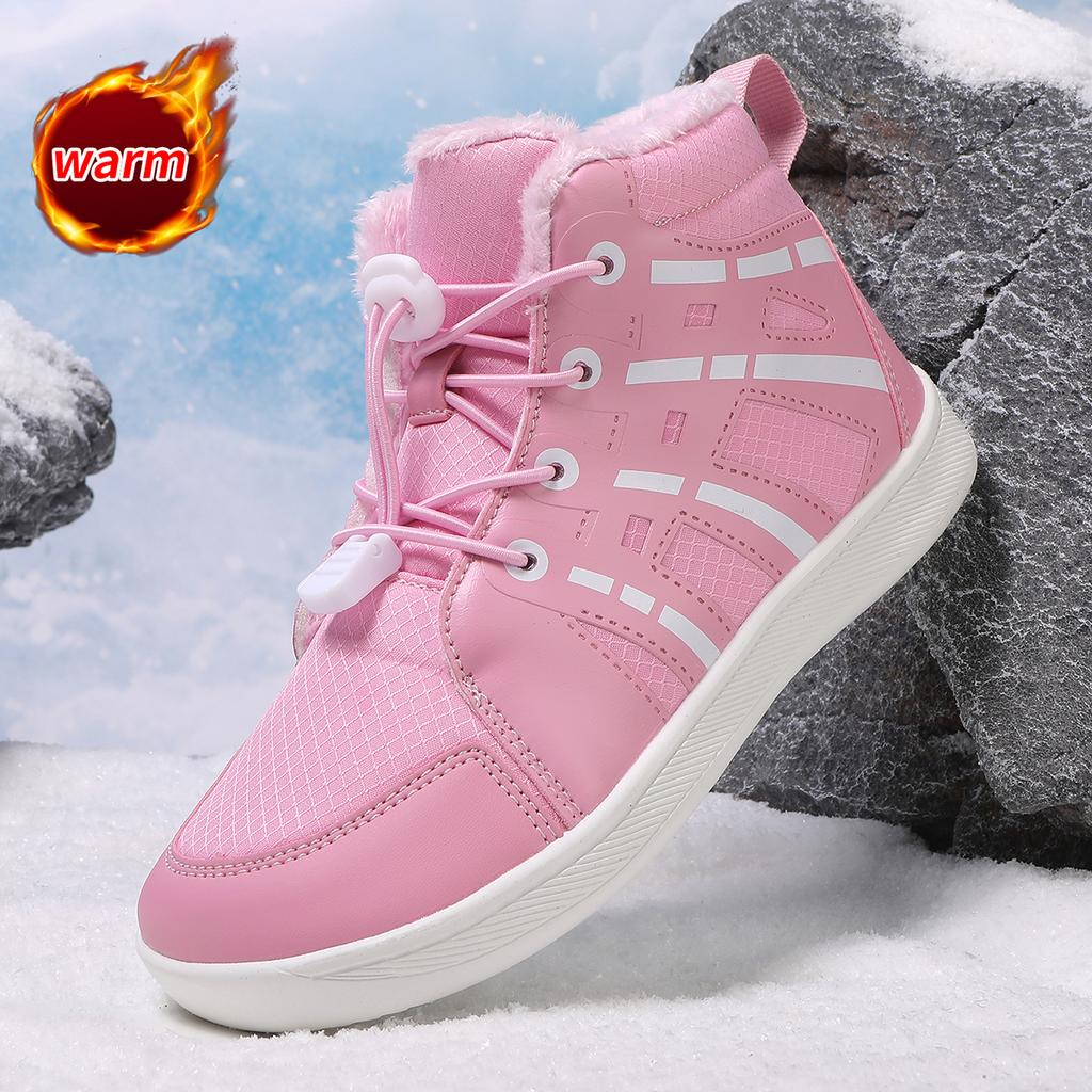 Kinder Schneestiefel mit breiter Zehenpartie, Plüsch-Baumwollschuhe, Jungen Mädchen High-Top Stiefel, Winter Outdoor Wanderschuhe, Warme Freizeitschuhe