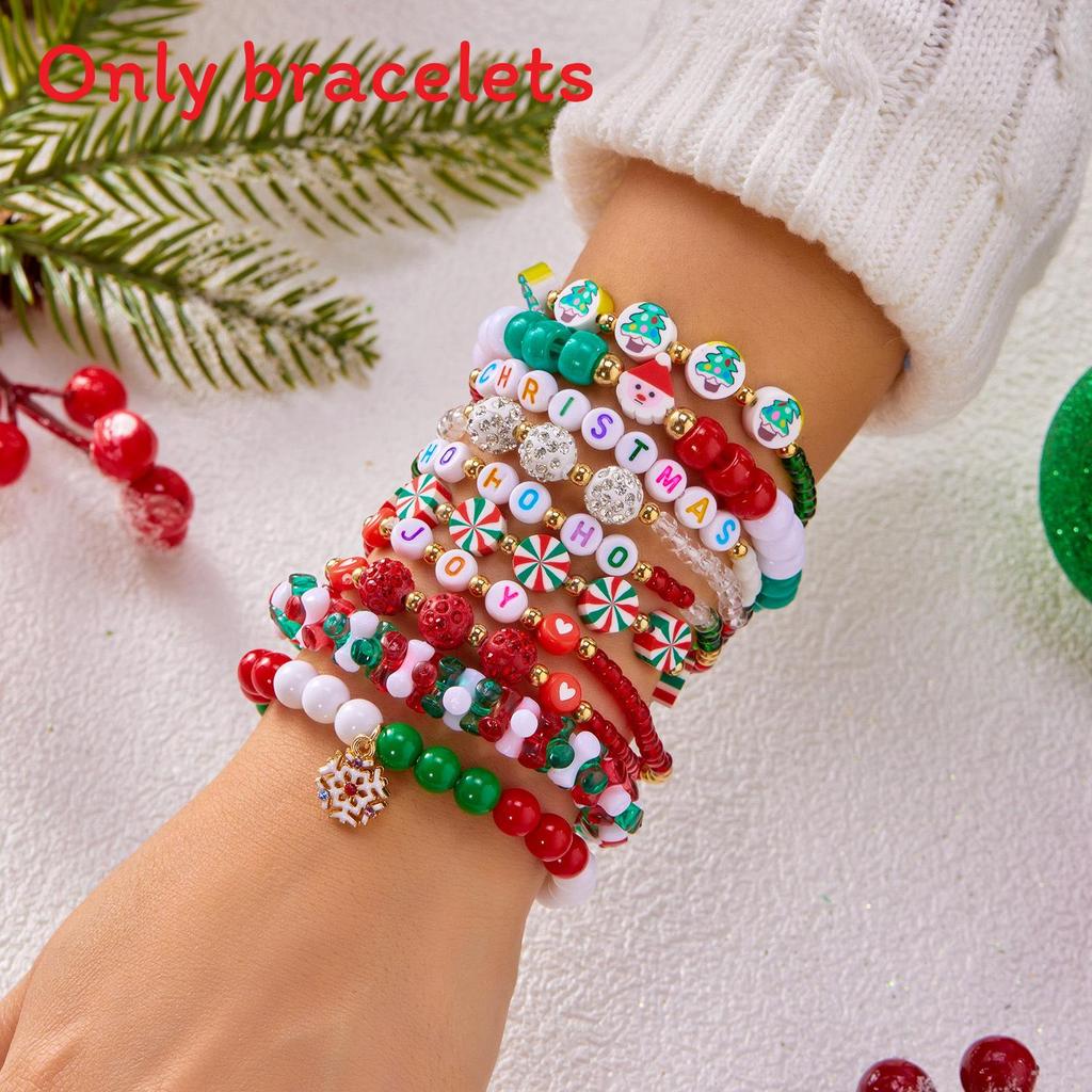 Holiday Christmas Snowman Santa Character Multilayer Beaded Wristband Gift Set For Celebrations