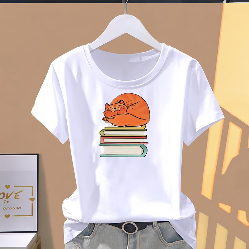 Trendy Summer T-shirt with Fashionable Prints, Cute and Stylish Short-sleeve Top for Women.