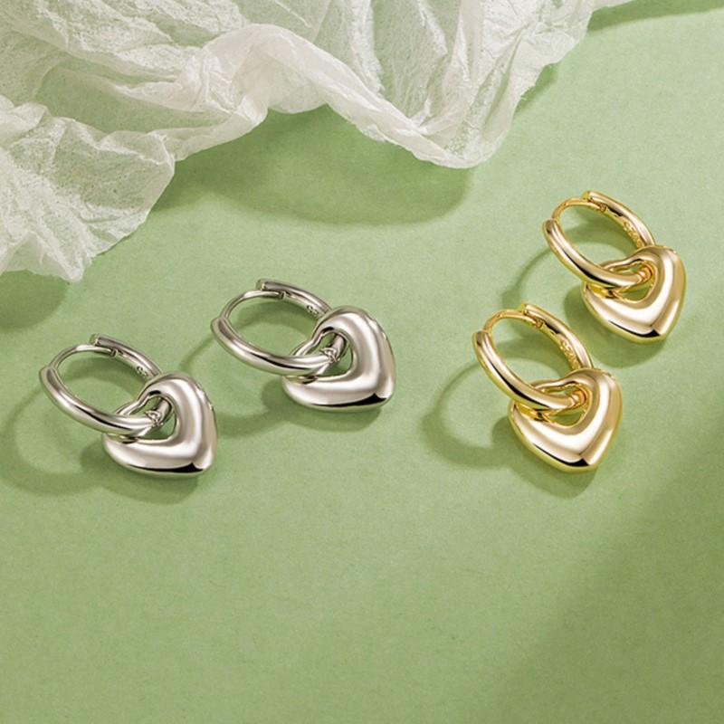 New Fashion Heart Pendant Hoop Earrings for Women Golden Removable Love Design Ear Buckle Jewelry Gifts