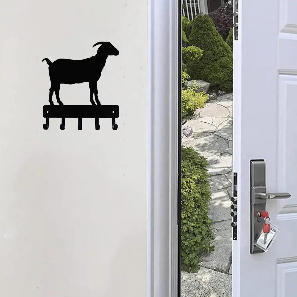 1pc Farm Horned Goat Key Rack - 9 Inch/6 Inch Wide Metal Wall Art Hook for Wall Iron Art Coat Hanger
