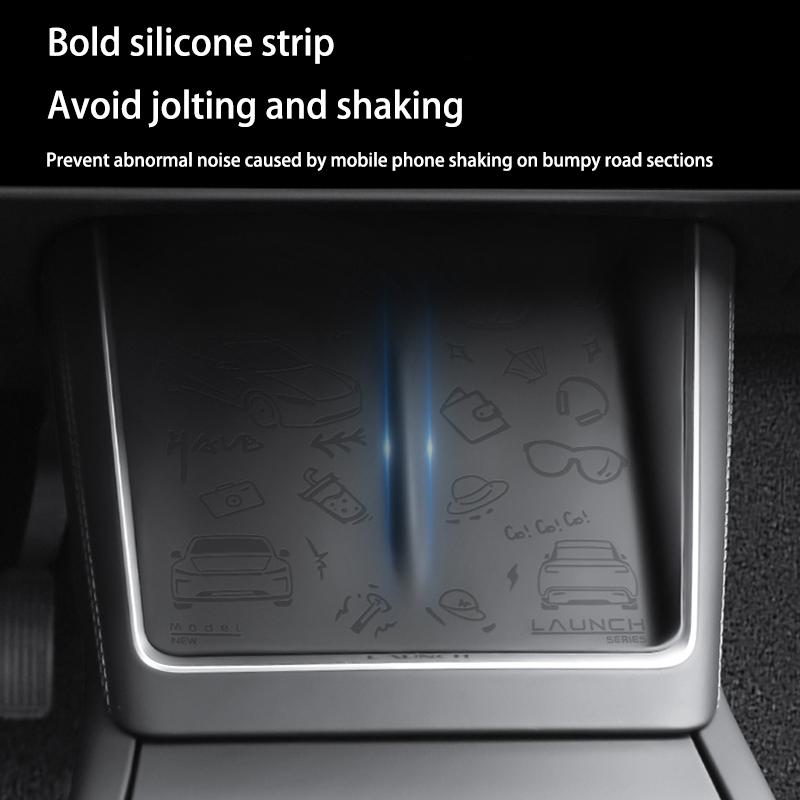 For Tesla Model3 Highland2024 ModelY Juniper2025+Silicone Car Phone Wireless Charging Pad Non-Slip Mat Dust-Proof Car Accessorie