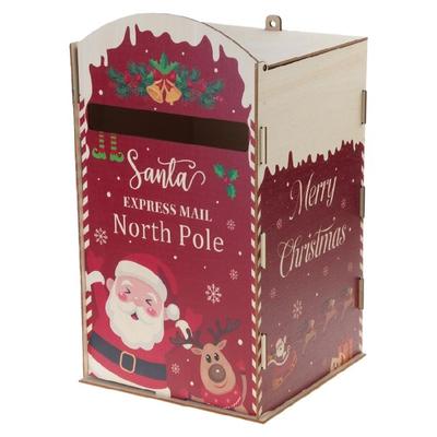 Buzón de Madera Temático de Papá Noel Diseño de Estampados Claros Resistente a la Intemperie Exhibición Exterior Interior