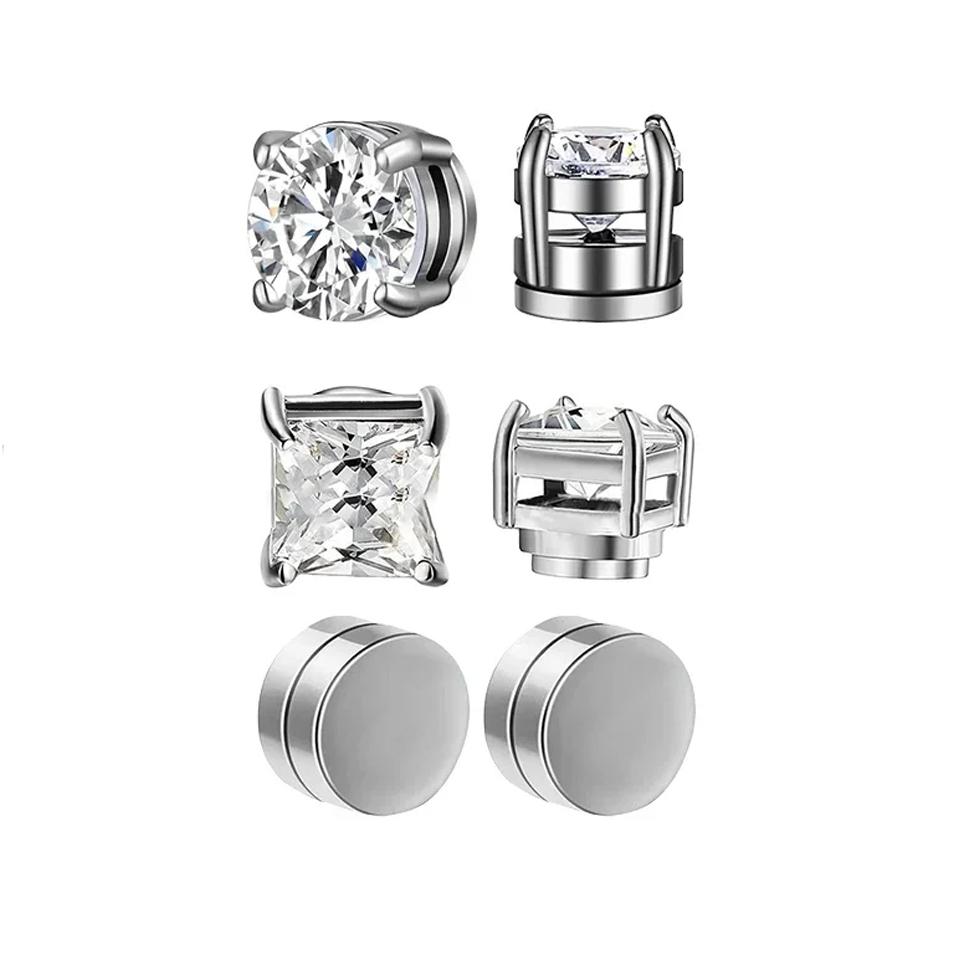 

ZAKOL Crystal CZ Strong Magnetic Ear Stud Clip Earrings for Men Women Punk Round Zircon Magnet Earrings Non Piercing Jewelry