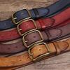 Cinto de couro masculino macacão com primeira camada vintage feita à mão couro de gado puro fivela de latão jeans cinto de couro genuíno