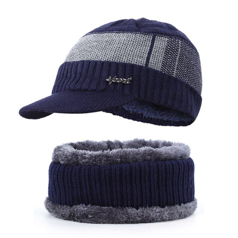 Soft Men Unisex Winter Warm Hat Knit Visor Beanie With Cozy Fleece Lining**
