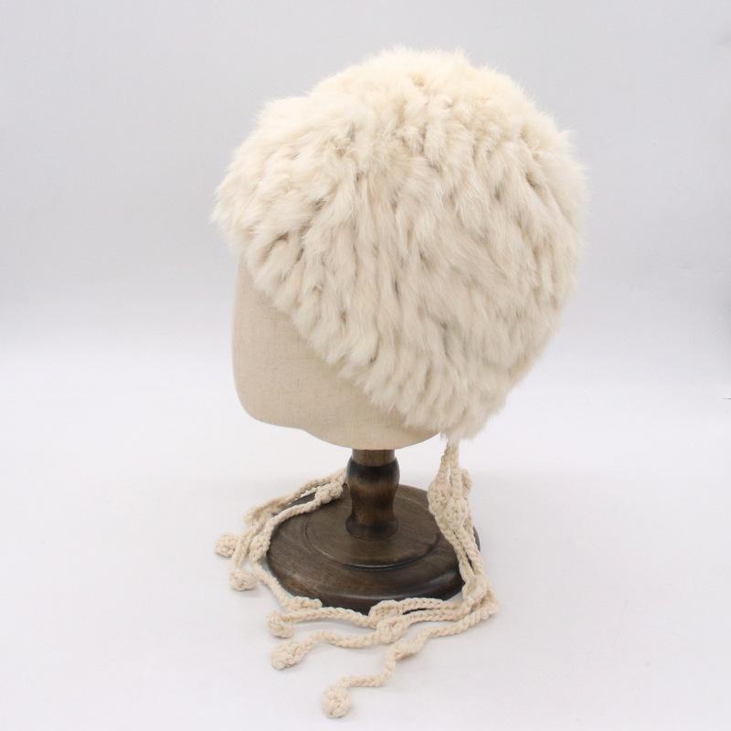 Female Winter Western Sichuan Travel Photo Show Face Small Ear Hat Trendy Rabbit Hair Knitted Fluffy Pullover Hat