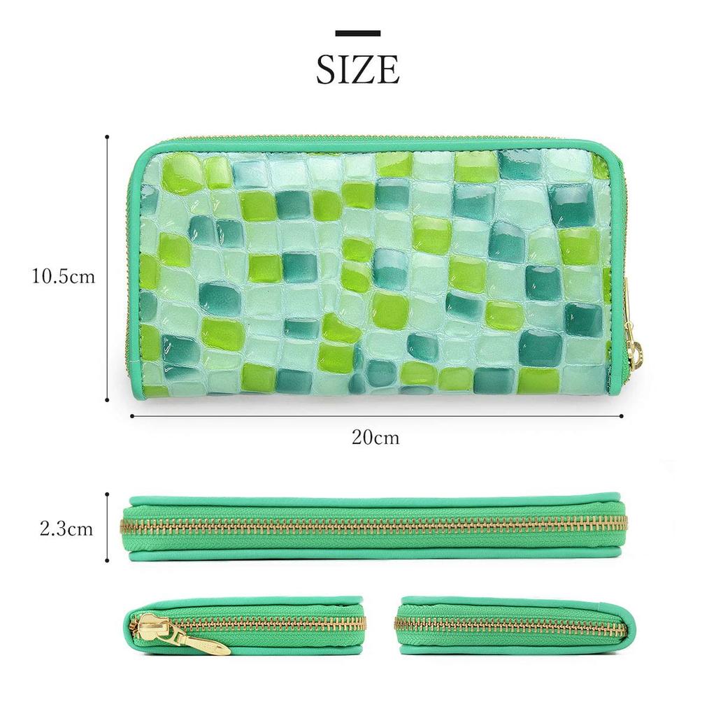 Blanc Pomme Women's Stained Glass Long Wallet, Made in Japan, YKK Zipper, Genuine Leather, Round Zipper, Colored Piping, rp-1001, Champagne Gold