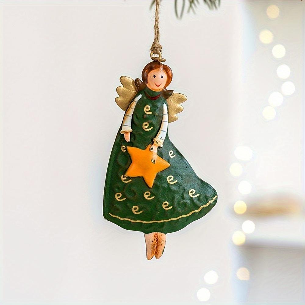 Set of 4 Vintage Angel Hanging Decorations – Fantasy Wooden Xmas Tree Decor, Lightweight, No Power Needed