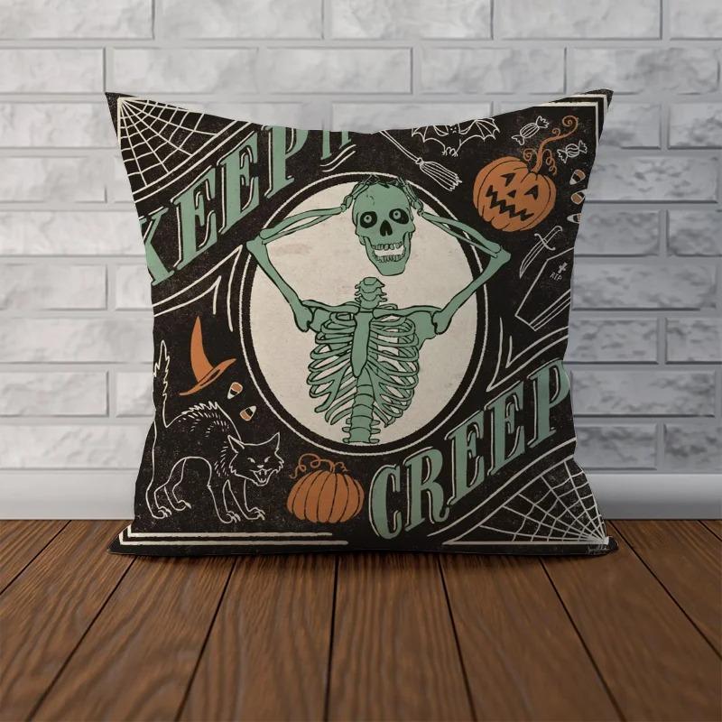 

Счастливого Хэллоуина, украшения для праздничной вечеринки, череп, летучая мышь, тыква, наволочка, подходит для украшения дома, гостиной, дивана, комнаты 45x45cm