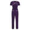 Damen Medizinischer Einteiler Jumpsuit Kurzarm Kordelzug Taille Elastischer Rücken Reißverschluss Taschen Arbeitskleidung