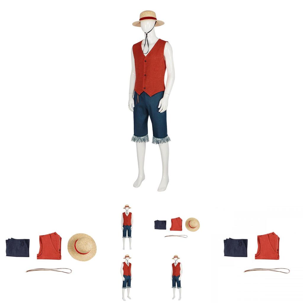 Authentic One Piece Luffy Costume Pirate King Cosplay Outfit For Halloween