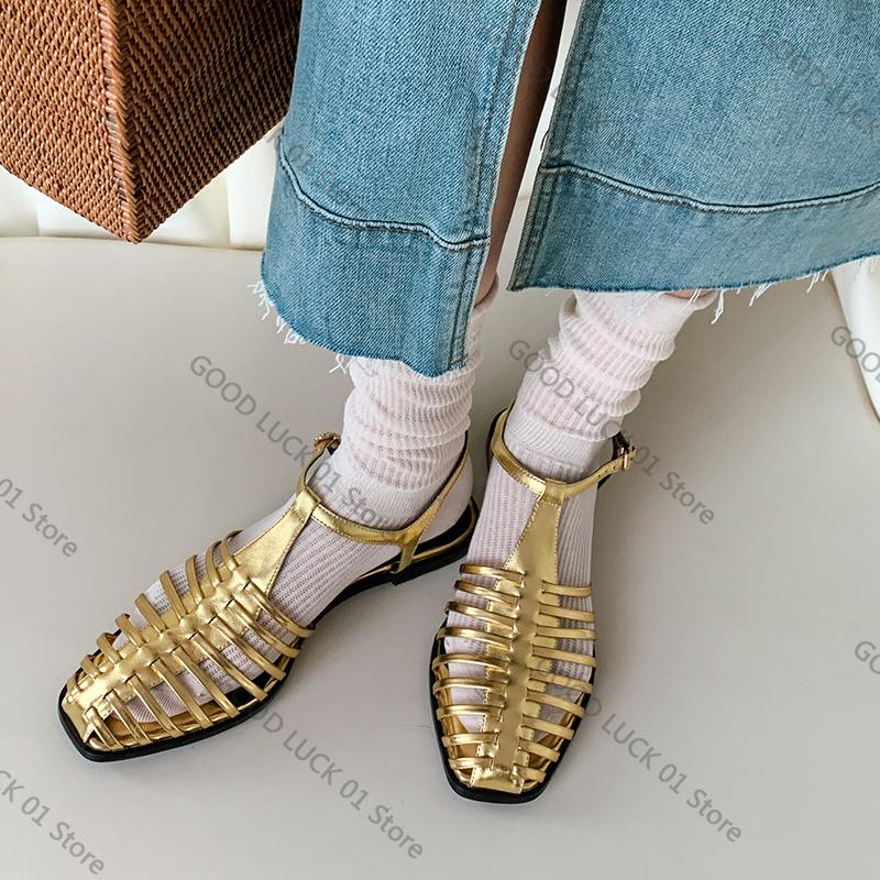 Fashion 2025 Size 34-43 Women Flats Sandals Fashion Summer Shoes Real Leather Casual Sexy Round Toe Party Daily Dress Sandals