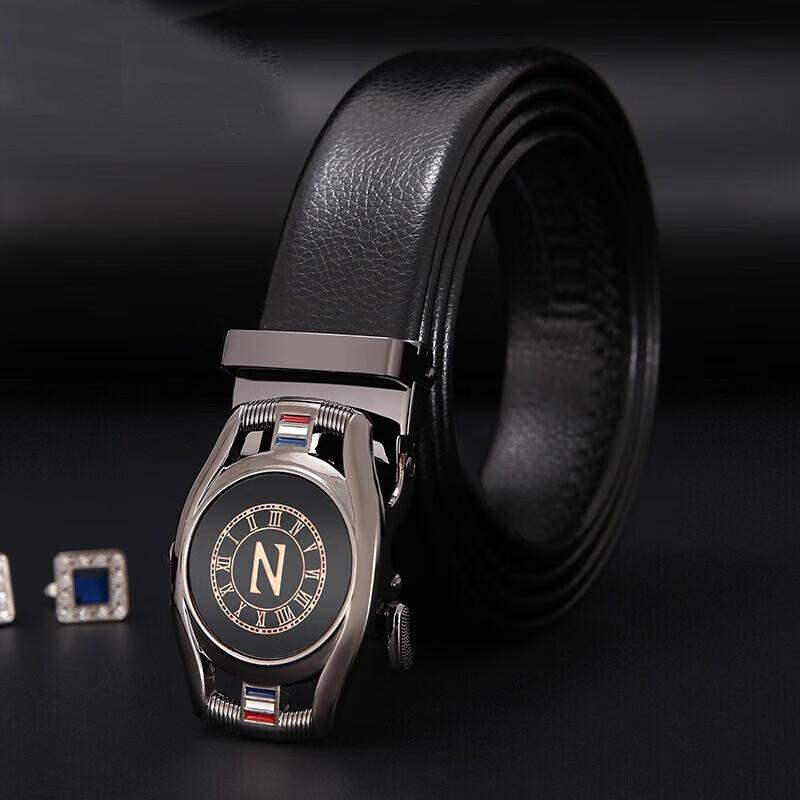 Leather Belt Versatile With Compass Alloy Automatic Buckle For Attire Business