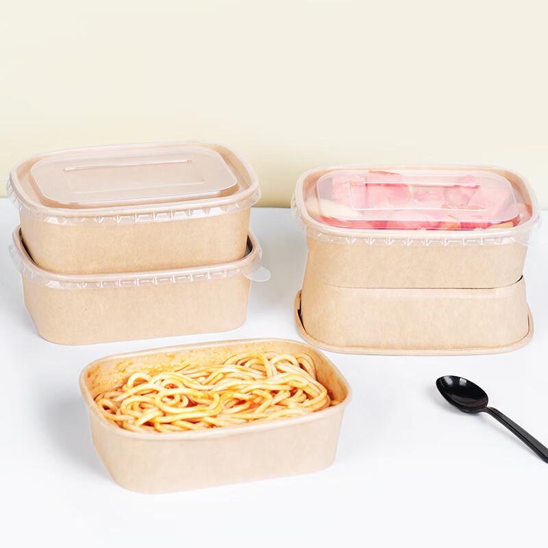 Fangcaodi Einweg Dicke Kraftpapier Take-away Boxen, 750ml*15 Sets, Lunchboxen, Fast-Food-Behälter, Obst-Picknickboxen mit Deckeln, Papierschalen