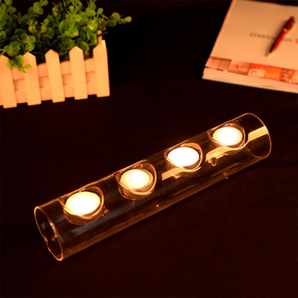 Stylish Crystal-like Glass Tube-shape Candle Holder Romantic Candlestick Home Cafe Wedding Candlelight Dinner Decoration