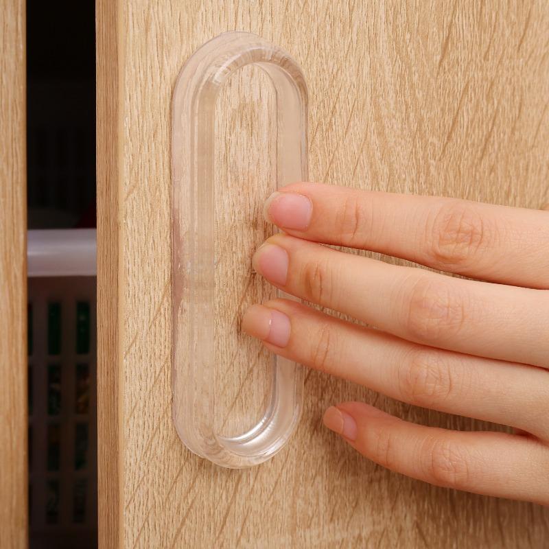 12/4PCS Self-Adhesive Sliding Door Handle Transparent Plastic Soft PU Door Handle Kitchen Cabinet Glass Sliding Drawer Handle