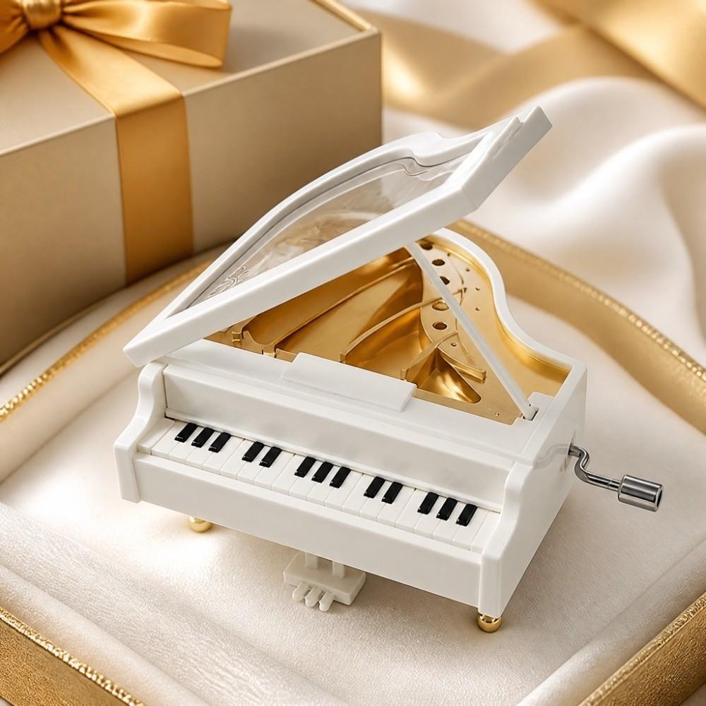 3.74in Grand Piano Music Box Hand-Cranked Mechanism Mini Piano Music Box Home Decor