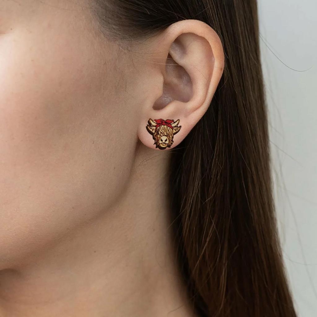 Decorative Farm Accessories Cattle Wooden Farm Bow Yak Earrings