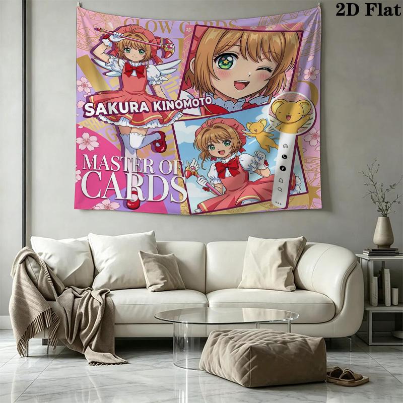 Cardcaptor Sakura Wall Tapestry Aesthetic Wall Hanging Printed Fabric Blanket Decorative Tapestries For Bedroom Living Room Home Decor