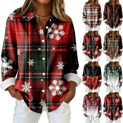 Damen-Hemdbluse, bedruckt, Knopfleiste, langärmelig, lässig, Basic, Hemdkragen, normales Oberteil