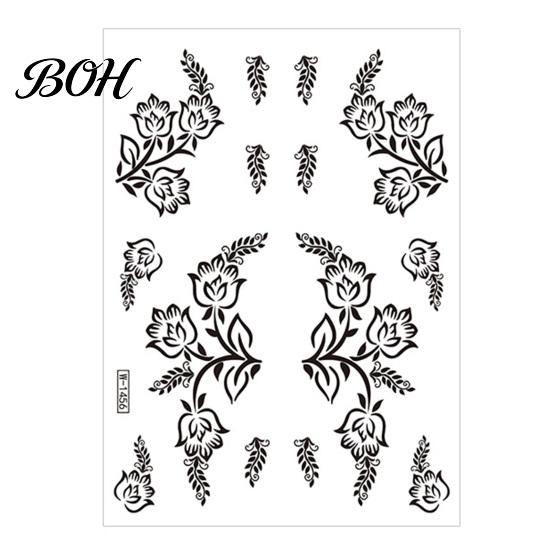 Event Makeup Tattoos Temporary Stickers, Fake Body Arm Chest Shoulder with Black Lace Flower Waterproof Pattern, Non-Irritating Art Sticker