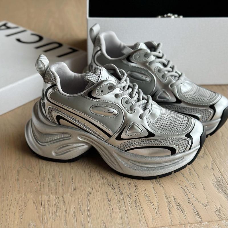 White Deer Silver Dad Shoes Women's Spring New Small Height Increase Thick-soled Versatile Casual Sports Shoes