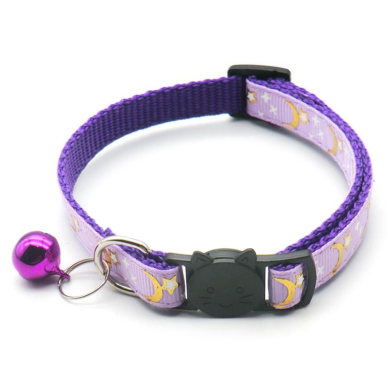 

New Gold Stars and Moon Cat Collar with Reflective Safety Buckle and Bell Adjustable Cats And Small Dogs Collars