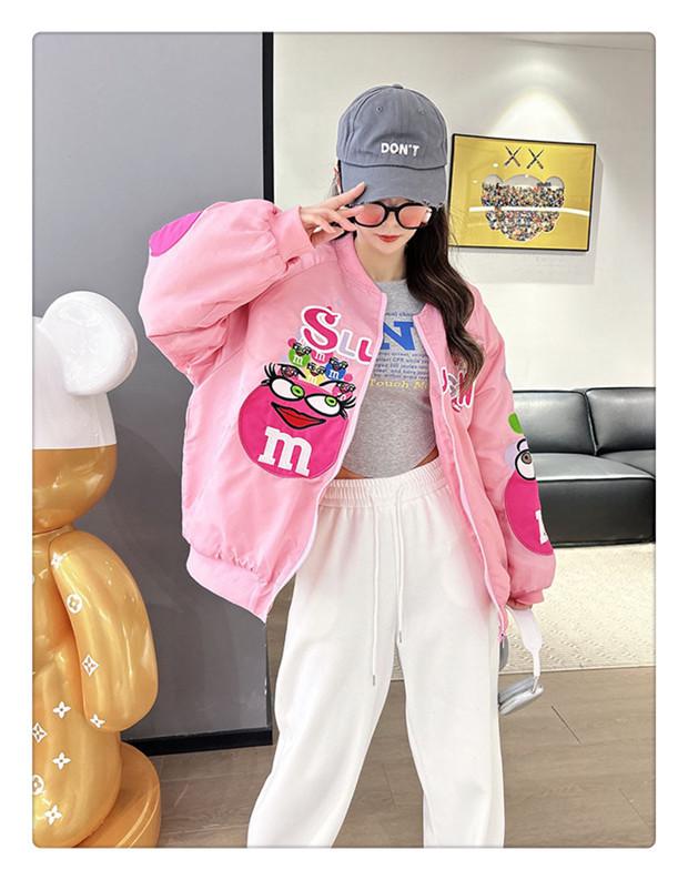 Unisex Cartoon Embroidered Baseball Jacket - Trendy Hip-Hop Style for Spring and Autumn