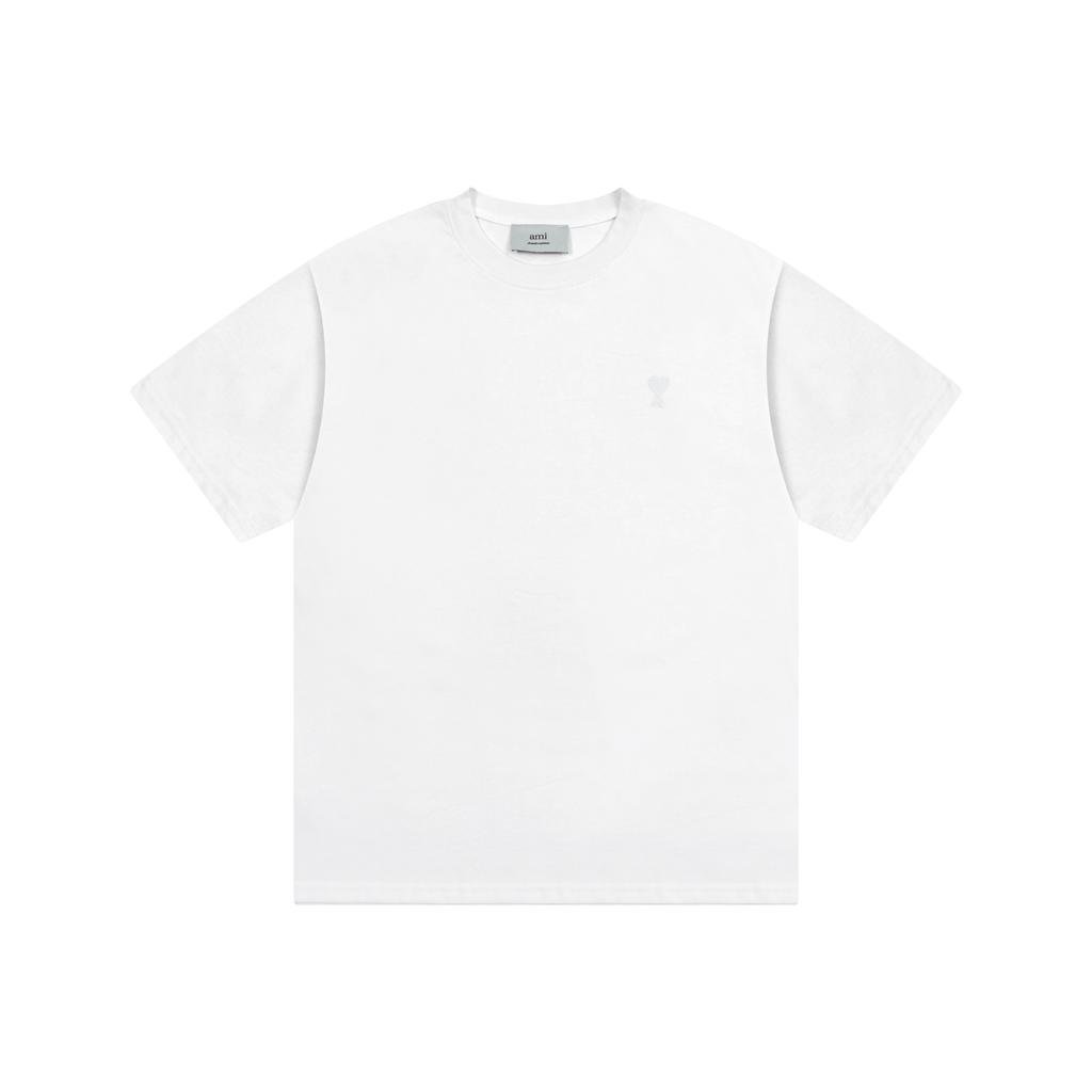 AMI 2025 Summer New Love Embroidered Logo Couple Cotton Short Sleeve Round Neck T-shirt