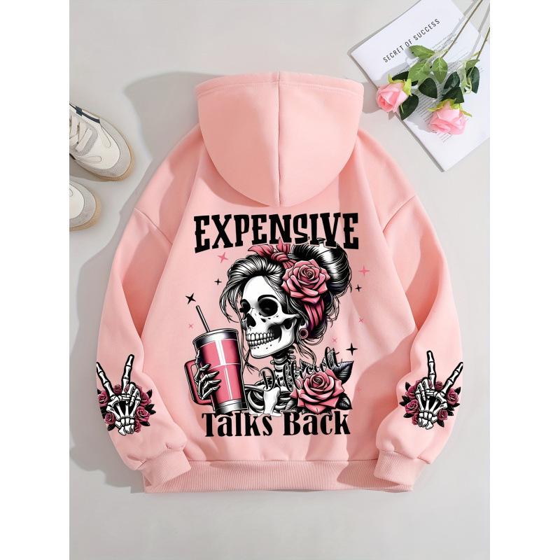 European Fashion Autumn/Winter Versatile Printed Long Sleeve Hoodie XXL розовый
