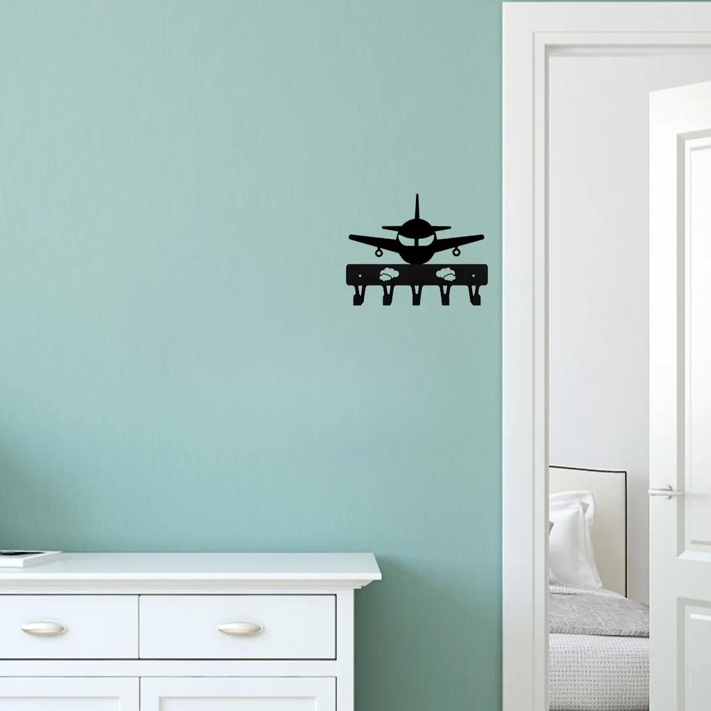 Airplane Metal Key Holder Wall Home Decor - Aircraft Art for Living Room Bedroom Artwork and Functional Decoration