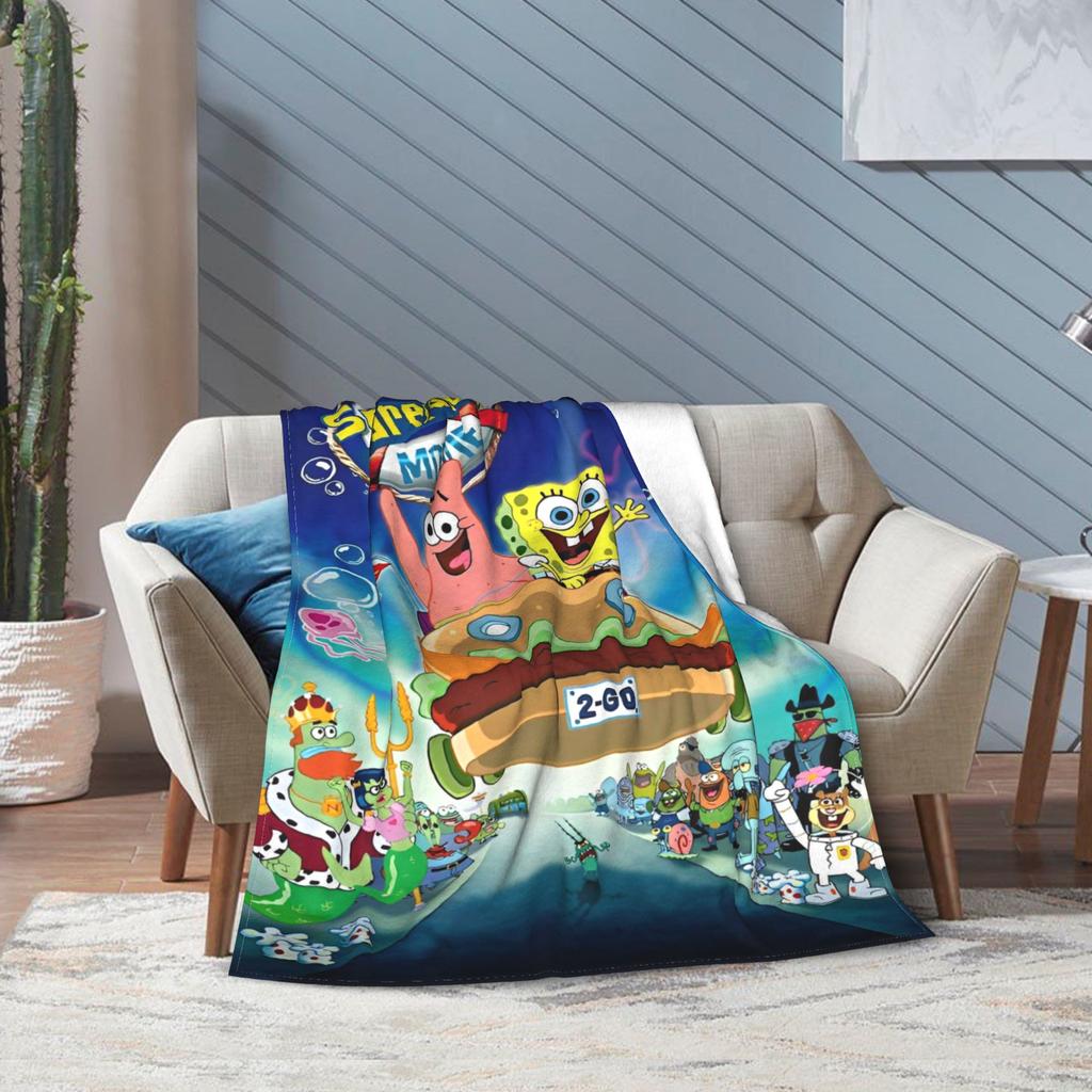 Cartoon SpongeBob SquarePants Film Blankets Flannel Awesome Warm Throw Blanket for Bed Sofa Spring Autumn
