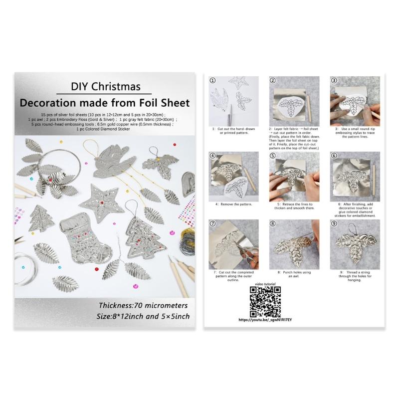 Handmade Aluminum Foil Holiday Decorations Set Foil Embossed Christmas Ornament For Home And Office Christmas Tree