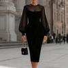 Elegantní přiléhavé šaty v francouzském stylu se síťovanými zvonovými rukávy Bodycon Fit 2026 Formální společenské šaty