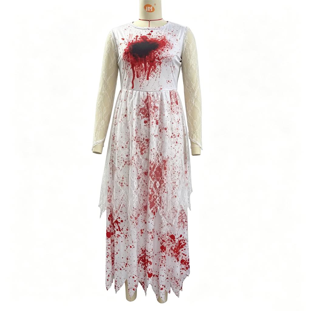 Damen Kostüm Blutverschmiertes Hochzeitskleid für Halloween Mottoparty mit