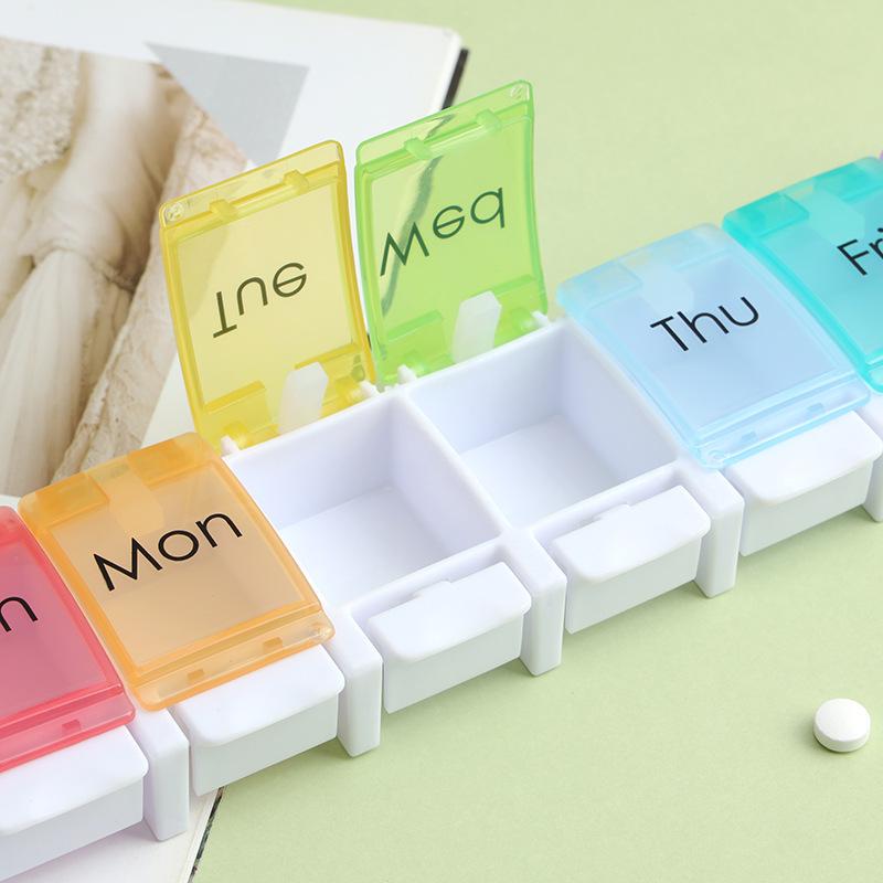 7-Day Portable Push-Button Pill Organizer with 7 Color-Coded Compartments