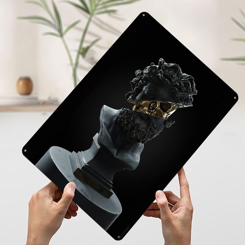 

Gold Skull Bust Tin Plaque Poster Customized Wall Art Retro Vintage Metal Signs for Man Cave Bedroom Decoration Room Coffee Bar 20x30cm（7.8x11.8inch）