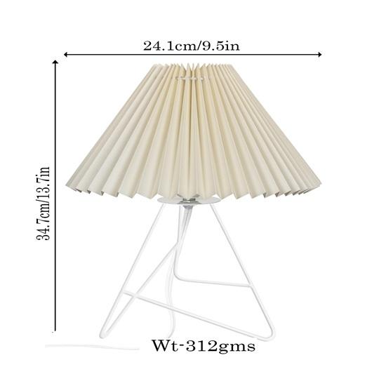 34.7 cm Retro Down to The Wire Metal Table Lamp with Fabric Shade, Bedside Lamp Gift Housewarming Home Living Room, Pleated Shade Off-White Gift