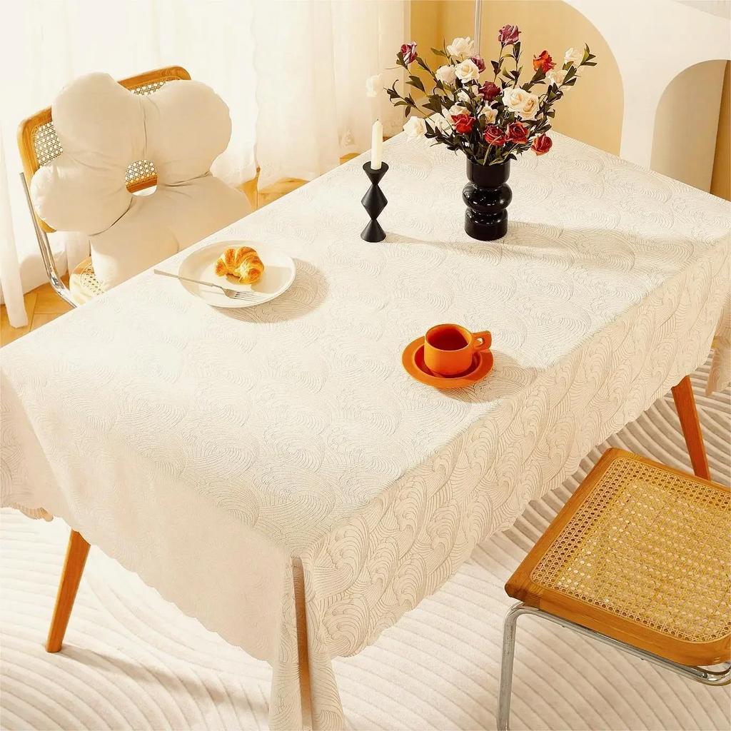 Lace Cotton Dining Square Tablecloth White Printed Tea Table Cloth with Wavy Edges European Rectangular Knit Background Fabric