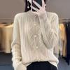 New Crew Neck Knitted Autumn and Winter Coat Casual Versatile Twist Loose Cardigan Sweater Women