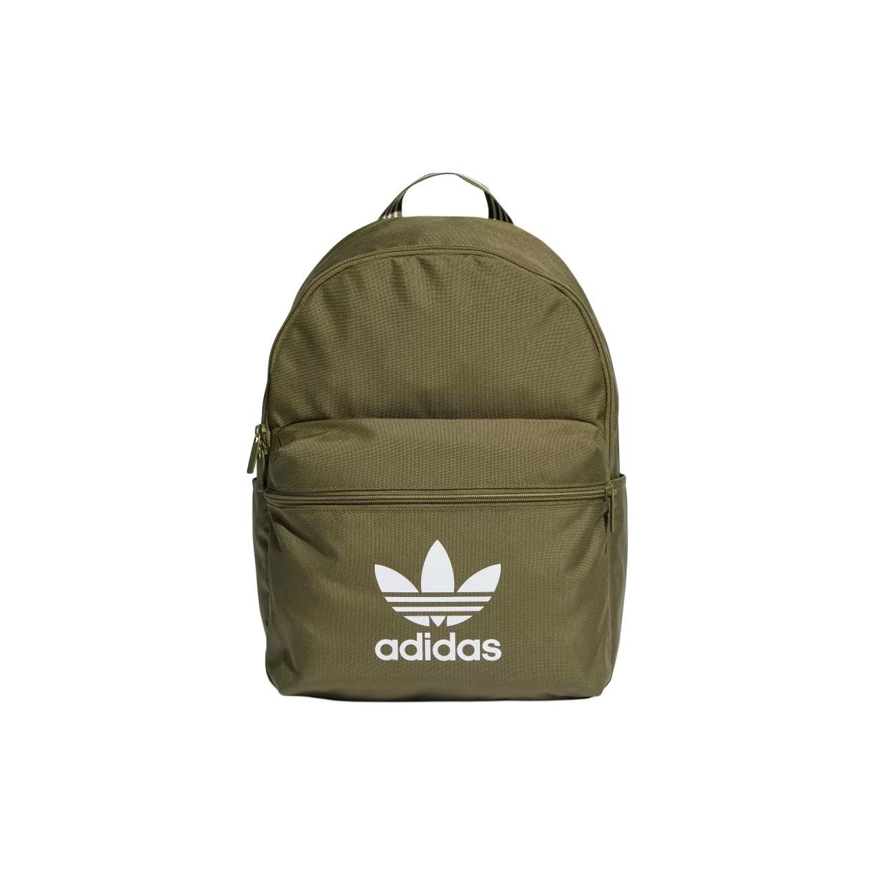 Adidas Originals Logo Pattern Zipper Closure Recycled Polyester Plain Fabric Backpack Unisex backpack Olive-Green IS4361 Focus Olive