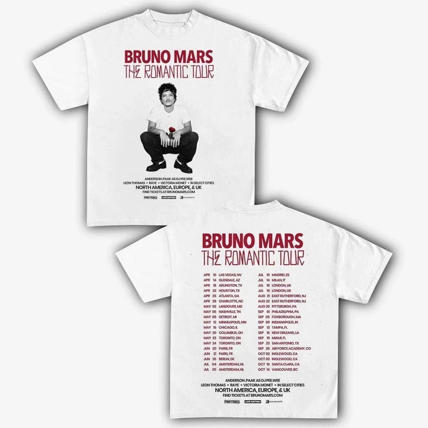 

Bruno Mars 2026 Romantic Tour Retro Men s and Women s T-shirts Fan Commemorative Printed Casual T-shirt S чёрный
