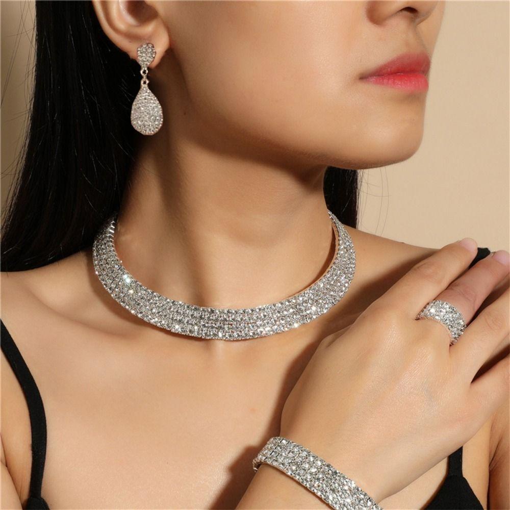 Shiny Bridal Jewelry Set Luxury Rhinestone Choker Necklace  Special Occasions