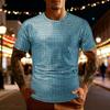 Mens Shiny Plaid Short Sleeve Crew Neck T Shirt Big Size S