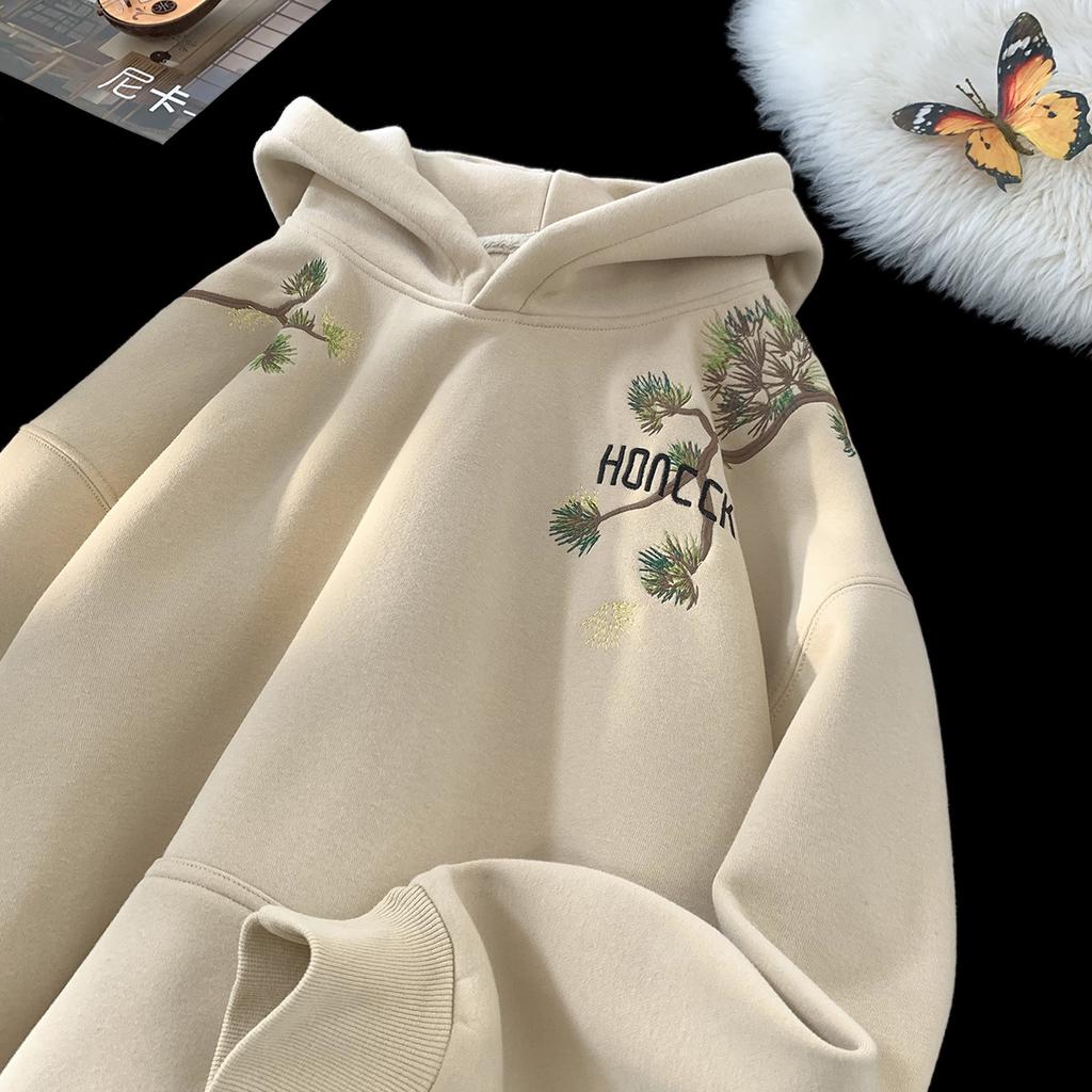 Embroidered Hooded Sweatshirt for Men In Autumn and Winter American Heavyweight Trendy Brand Loose Embroidered Casual Tops National Trend Jacket