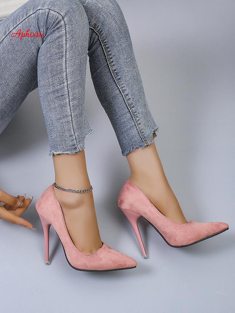 Fashion Aphixta 4.72 Inch Super High Stiletto Heels Pumps Women Solid Office Flock Pointed Toe Party Shoes Woman Plus Large Size 44 45